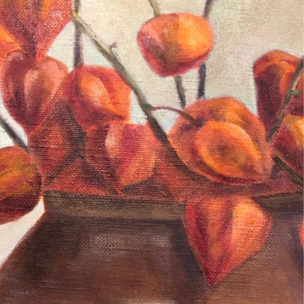Unique Still-Life Painting: Persimmons, Chinese Quince, and Ground Cherries - Picture 4 of 5